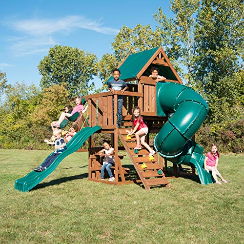 Swing-N-Slide Denali Tower Swing Set with Slides & Climbing Wall Wood