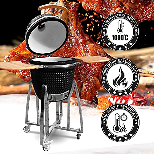 London Sunshine Ceramic Kamado Charcoal BBQ Grill 18 Inch Black