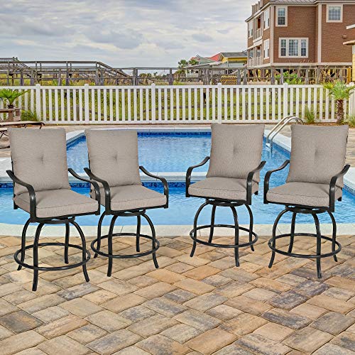 PATIO TREE Outdoor Counter Height Bar Stools Set of 4 with Polyester Cushions Black