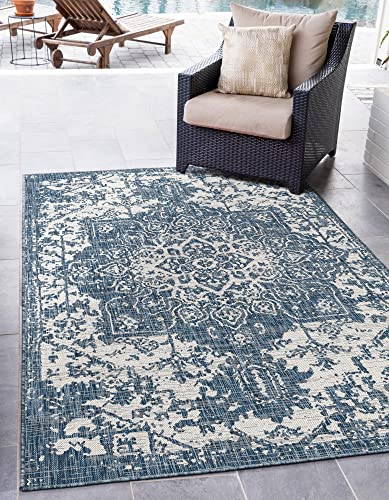 Unique Loom Jill Zarin Outdoor Collection Area Rug - Dubai 13' Square Blue/Ivory