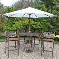 Oakland Living Elite Mississippi Bar Set with Table, Cushioned Stools, Umbrella & Stand Antique Bronze
