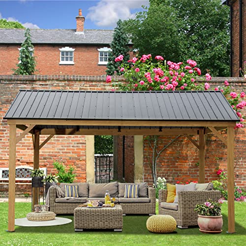Domi Outdoor Living 12’x14’ Hardtop Aluminum Gazebo with Galvanized Steel Roof Wood Grain