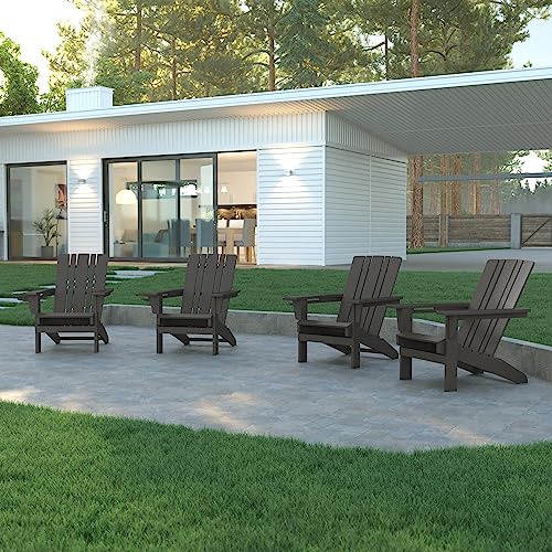 EMMA + OLIVER Haley Adirondack Chairs Set of 4 Weather Resistant Poly Resin Gray