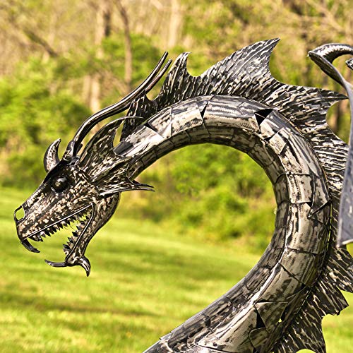 Zaer Ltd. Large Metal Dragon Statue 89" L x 79" W x 73" H Metallic Silver