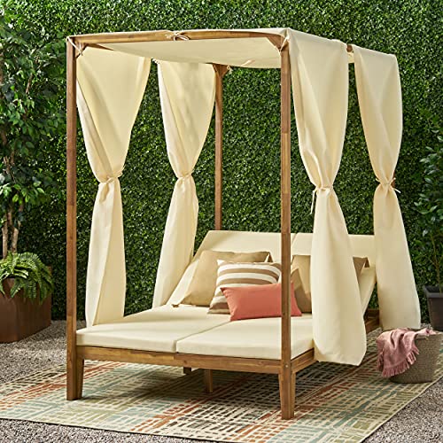 Christopher Knight Home Outdoor Chaise Lounge Teak and Cream