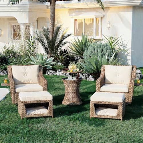 Merax Luxury Swivel Rocker High Back Patio Chair Set 5 Piece Beige