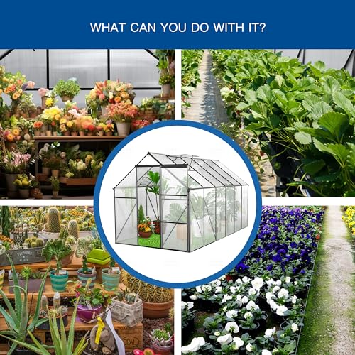 ACQCA 6x12 FT Polycarbonate Greenhouse with Sliding Door and Adjustable Roof Black