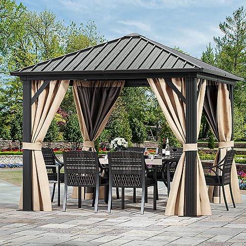 YITAHOME 10X10FT Metal Hardtop Gazebo Outdoor Patio Canopy Brown