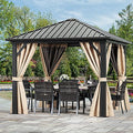 YITAHOME 10x10ft Hardtop Gazebo with Nettings and Curtains, Heavy Duty Galvanized Steel, Brown