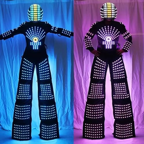 Gracecolorlife LED Robot Suit Costume with High Heel Stilts & Helmet XL Black