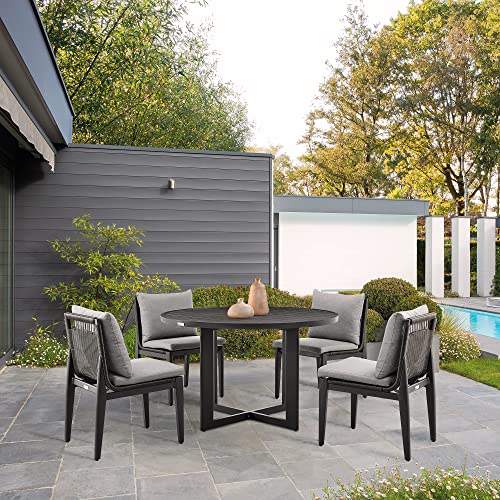 Armen Living Cayman Outdoor Patio Dining Chairs Set of 2 Aluminum with Dark Grey Cushions