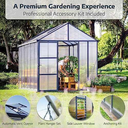 Palram Canopia Glory 8x12 Ft. Greenhouse Kit with Lockable Door and Vent Gray