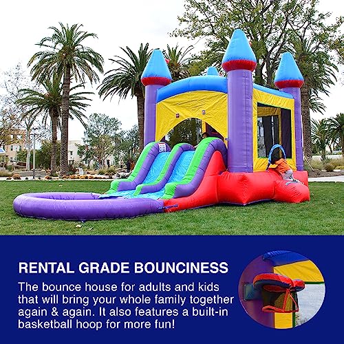 HERO KIDDO Jelly Bean Castle Bounce House Water Slide Combo with Blower - Multicolor
