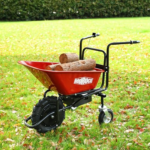 Kaimei Electric Wheelbarrow 24V Brushless Motor 330lbs Capacity All-Terrain Tires Rechargeable Battery Black+Red