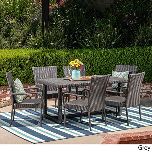 Christopher Knight Home Liam Outdoor 7 Piece Wicker Dining Set Grey