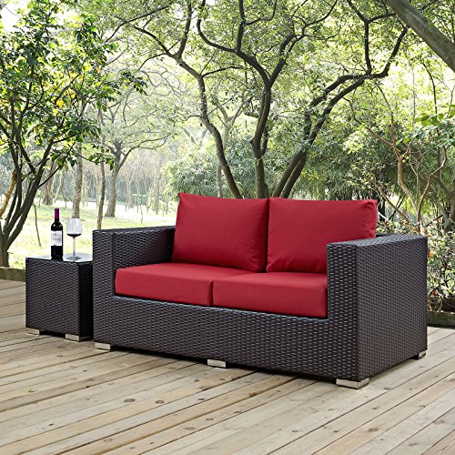 Modway Convene Wicker Rattan Outdoor Patio Loveseat with Cushions Espresso Red