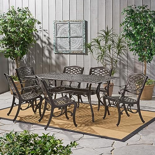 Christopher Knight Home Hallandale 7-Pc Outdoor Sarasota Dining Set Hammered Bronze