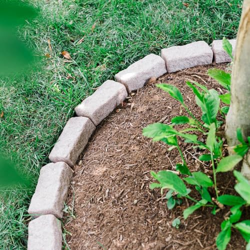 Beuta DIY No Dig Faux Stone Landscape Edging with Anchoring Spikes 48" L x 4" W x 2.25" H Sandstone