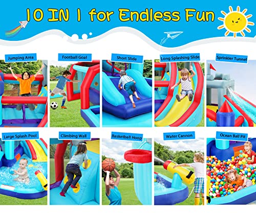 Wesoky 10-in-1 Inflatable Bounce House Water Slide with Blower