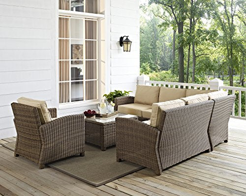 Crosley Furniture Bradenton 5-Piece Outdoor Sectional Sofa Set Brown with Sand Cushions