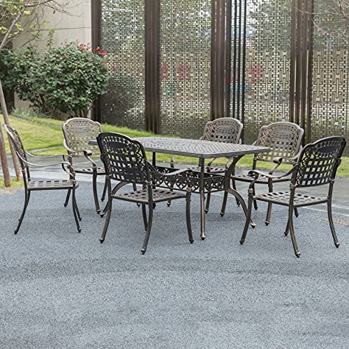 Gardenised Bronze Indoor and Outdoor Dining Set with 6 Chairs and 1 Table, Bistro Patio Cast Aluminum