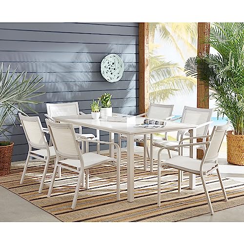Hanover Morrison 7-Piece Outdoor Dining Set with 6 Sling Chairs and Square Table White/Multi
