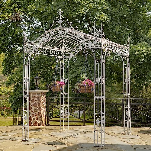 Zaer Ltd. International 10.5 Ft. Tall Square Metal Garden Gazebo Antique White