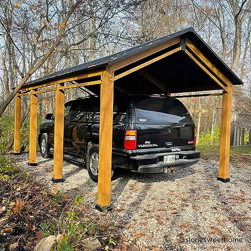 Sunjoy Heavy Duty Wood Gazebo Carport 11 ft. x 20 ft. Black/Wood Color