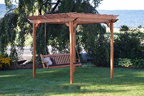A&L Furniture Co. 8' x 10' Amish-Made Cedar Pergola with 6' Royal English Porch Swing Unfinished