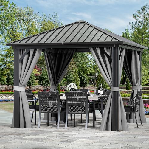 YITAHOME 10X10FT Metal Hardtop Gazebo Outdoor Patio Canopy Gray
