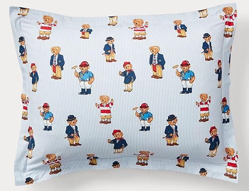 POLO RALPH LAUREN Teddy Bear Boys Blue Stripe King Comforter Set with Shams
