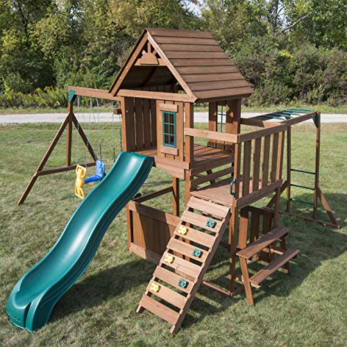Swing-N-Slide Knightsbridge Wooden Swing Set with Slide & Monkey Bars, Green