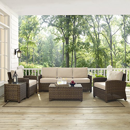 Crosley Furniture Bradenton 5-Piece Outdoor Sofa Set Brown with Sand Cushions