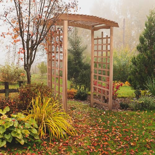 All Things Cedar PA96 Garden Arbor Red - 6-Ft Handcrafted Wooden Trellis for Climbing Plants, Easy Assembly, Weather Resistant