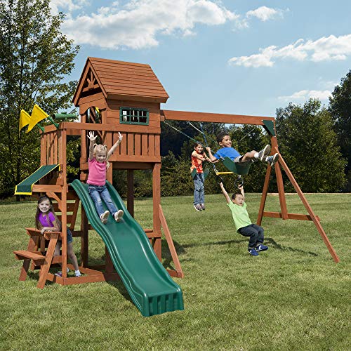 Swing-N-Slide Playful Palace Swing Set Wood Roof Green