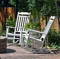 World's Finest Rocker Outdoor Rocking Chair Set of 2 with Side Table - White