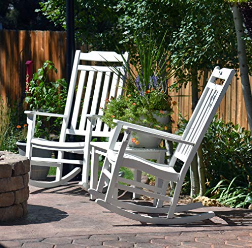 World's Finest Rocker Outdoor Rocking Chair Set of 2 with Side Table - White