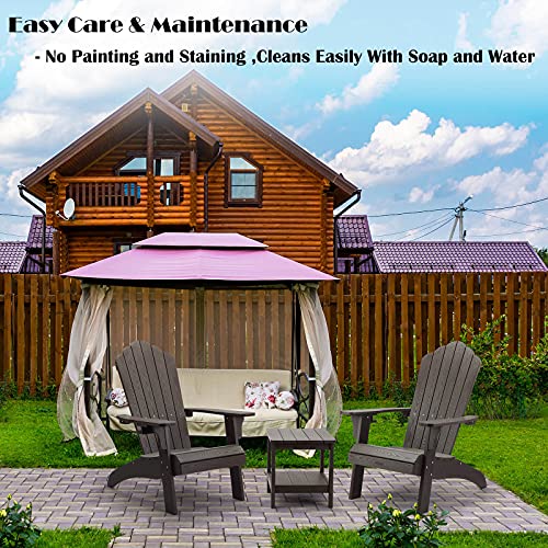 hOmeHua Oversized Adirondack Chair Set of 4 Weather Resistant with Cup Holder Dark Brown