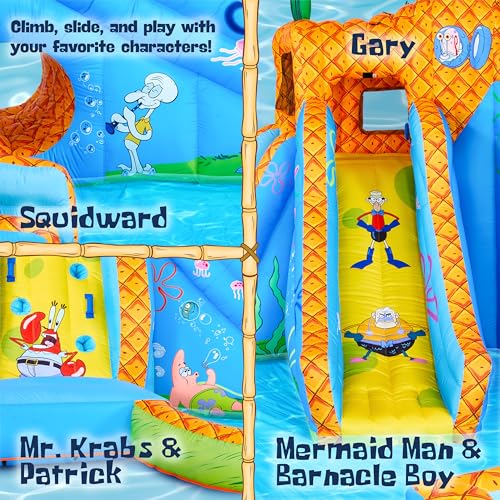 SUNNY & FUN Spongebob Deluxe Inflatable Water Slide Park with Climbing Wall & Splash Pool