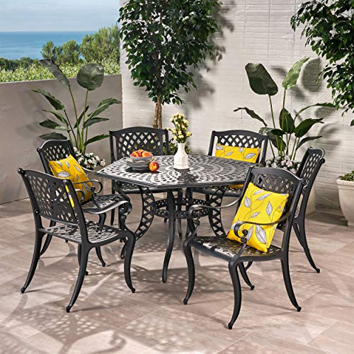 Christopher Knight Home Hammond Outdoor Cast Aluminum Patio Dining Set 7-Pcs Antique Matte Black