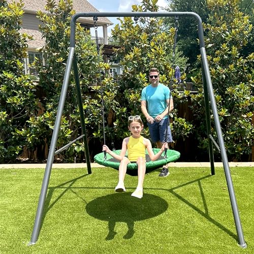 gobaplay Single Swing Set with Round Platform Tree Swing