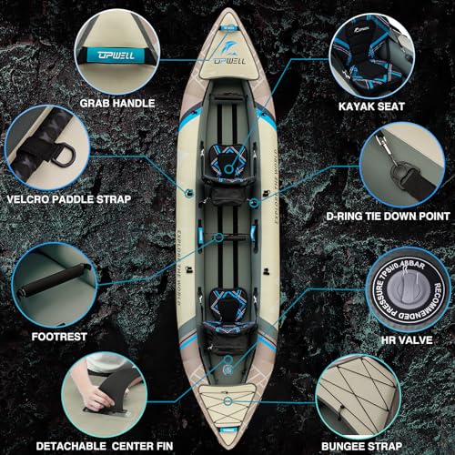 UPWELL 13'6" Inflatable Kayak Drop Stitch Floor 1-2 Person Desert Sand