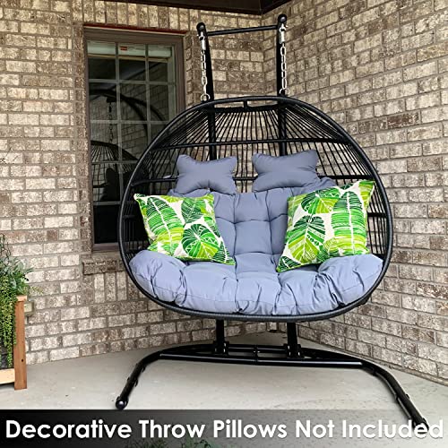 Sunnydaze Liza Egg Chair Loveseat Black Wicker Frame with Gray Cushions