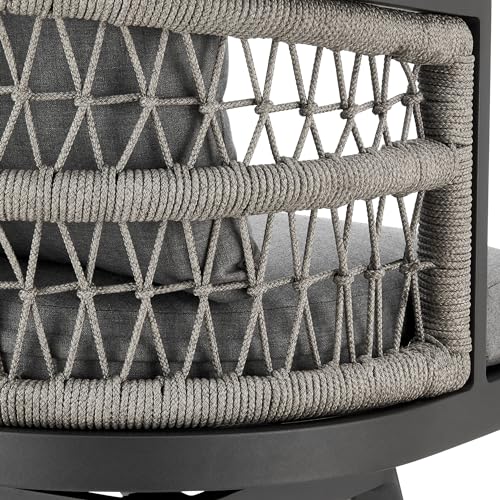Armen Living Zella Outdoor Patio Swivel Bar Stool Aluminum Light Gray Rope Earl Gray Cushions