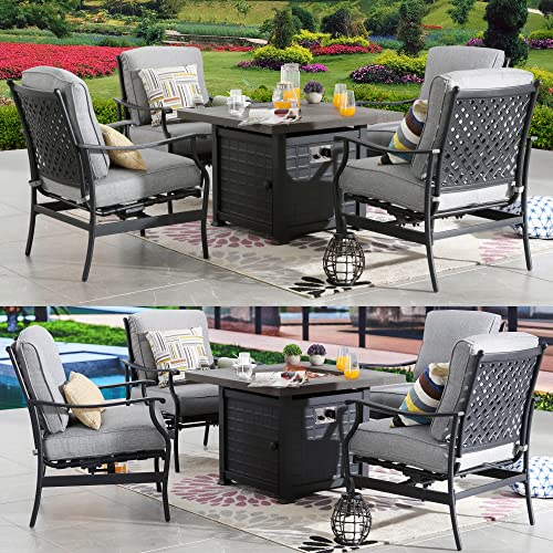 PatioFestival Patio Conversation Set with Propane Fire Pit and Rocking Chairs, 5 Pcs Grey