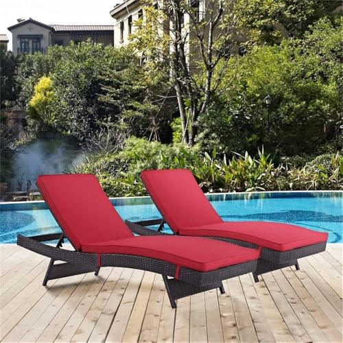 Modway Convene Wicker Rattan Outdoor Patio Chaise Lounge Chairs Set of 2 Red