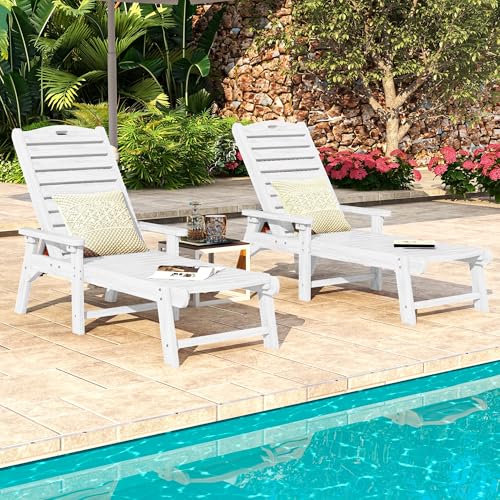 DWVO Patio Lounge Chair Set of 4 Oversized HDPE with 5-Position Backrest White