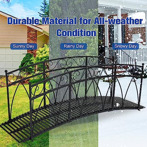 Kinpaw 8FT Extra Large Garden Bridge with High Guardrails Black