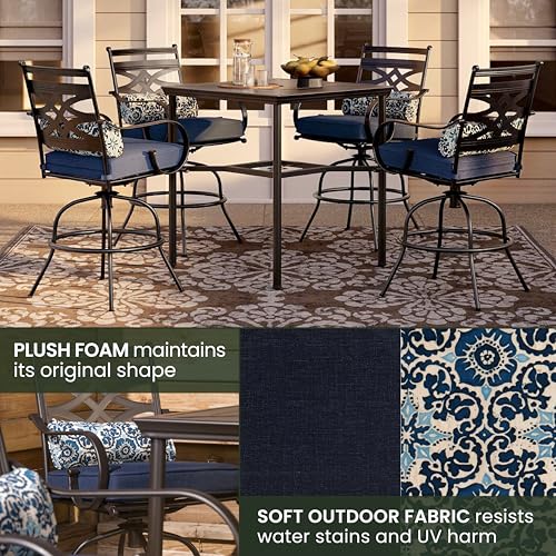 Hanover Montclair 5-Piece Outdoor Dining Set with 4 Swivel Chairs and Square Table Navy
