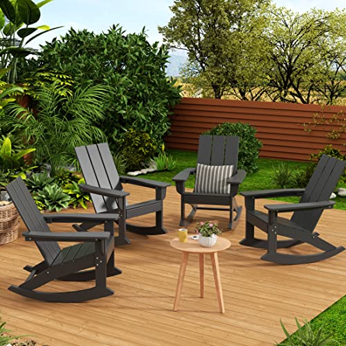 WestinTrends Ashore Patio Rocking Chairs Set of 4 All Weather Poly Lumber Adirondack Rockers Grey